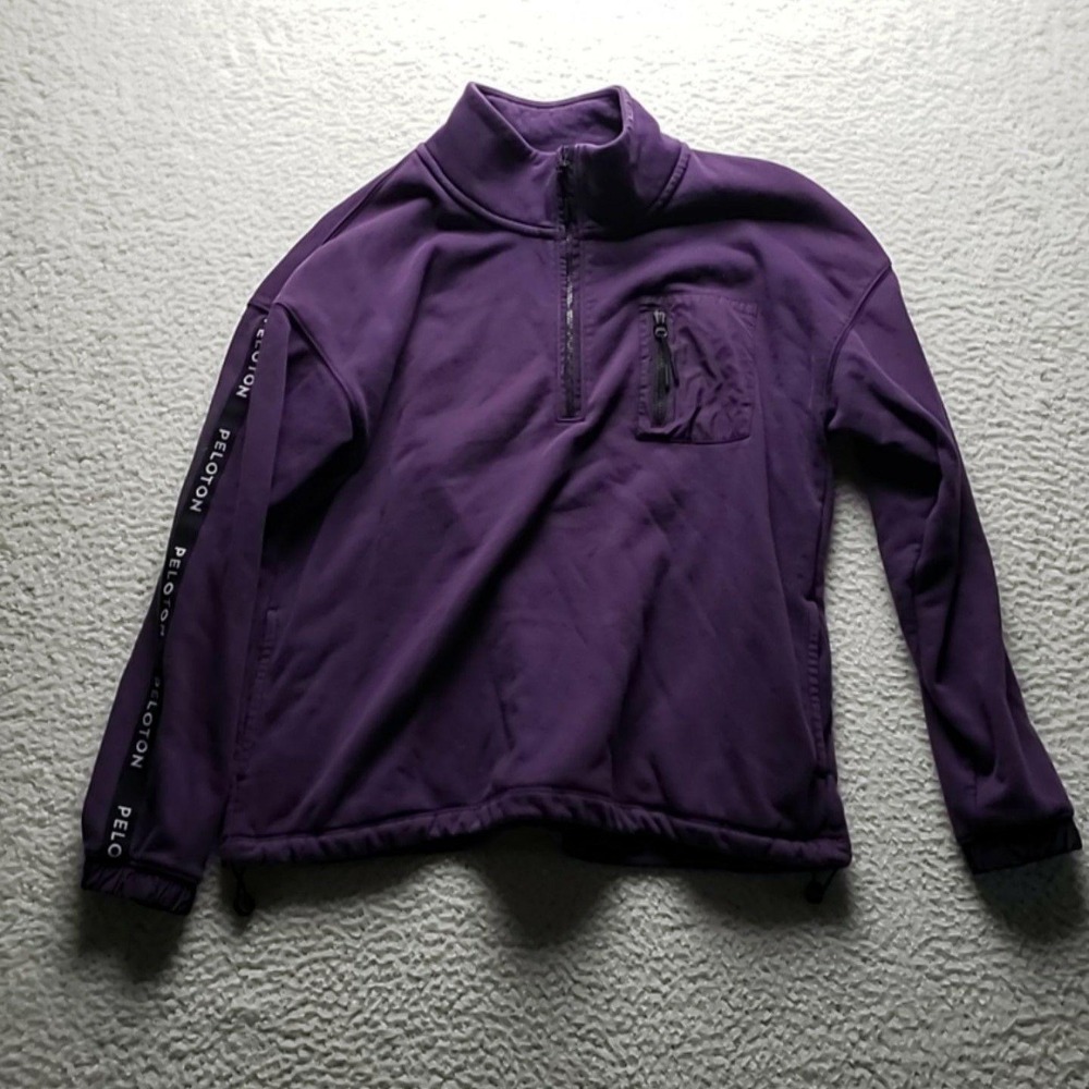 Peloton Jacket Womens Large Purple 1/4 Zip Fleece Pullover Chest‎ Pocket Cycling